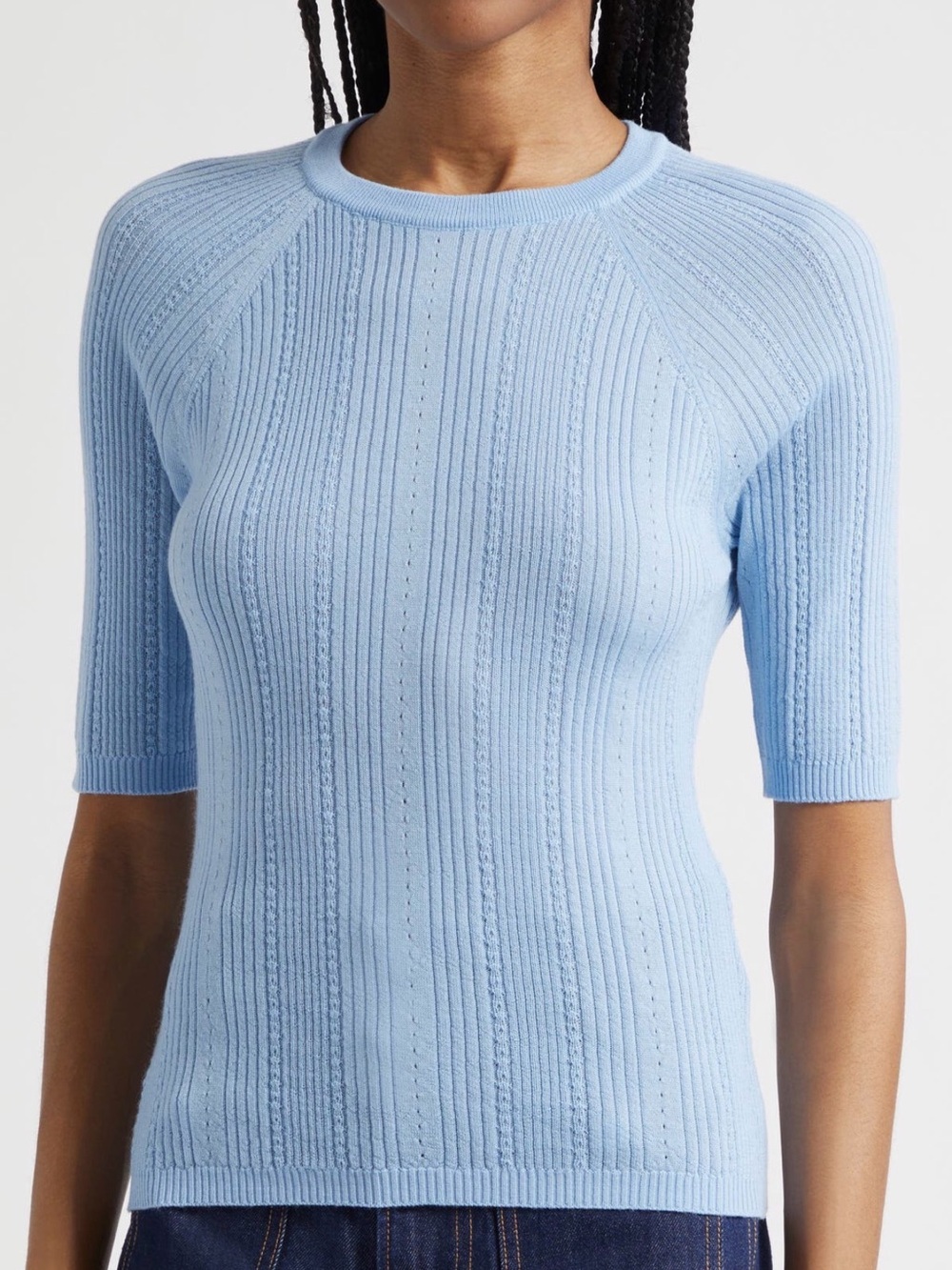 Veronica Beard Brielle Raglan Rib Knit Top - Blue Jay